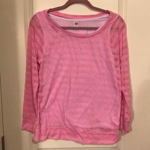 Double layered long sleeve pink-stripped shirt